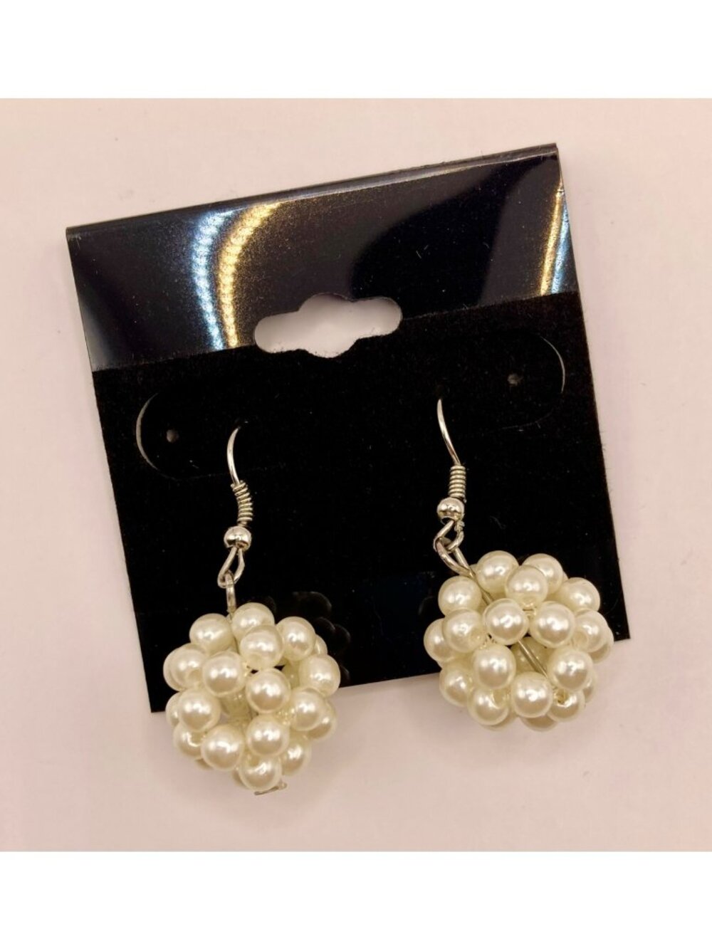 Beaded Faux Pearl Cluster Dangle Earrings With Silver Hooks -88B